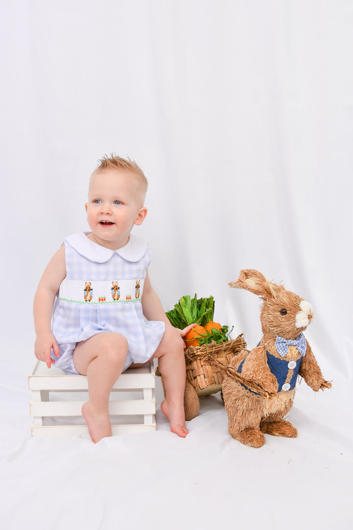 Peter Rabbit Blue Gingham Smocked Boy Bubble