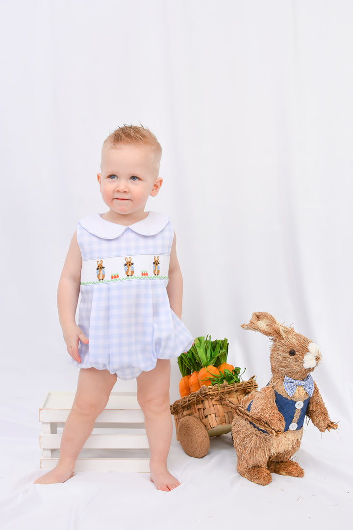 Peter Rabbit Blue Gingham Smocked Boy Bubble