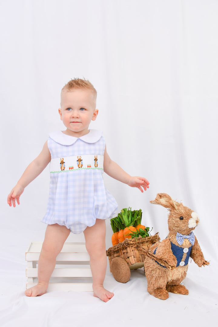 Peter Rabbit Blue Gingham Smocked Boy Bubble