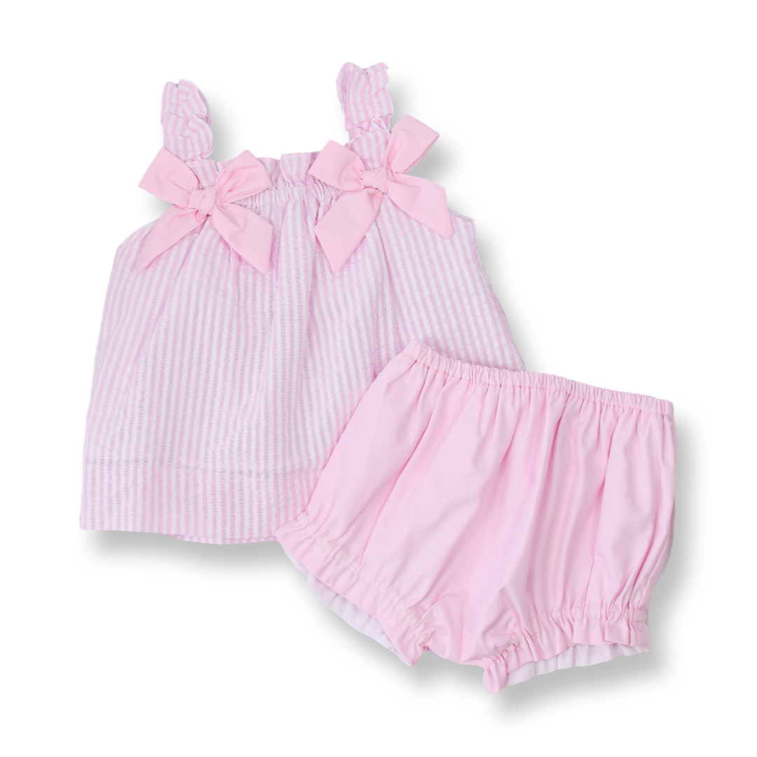 Pink Seersucker Diaper Set with Bows