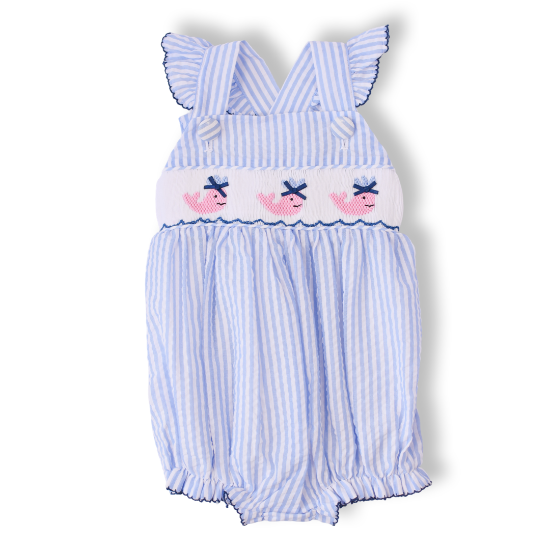 Girls Pink Whale Smocked Seersucker Bubble – Lillie & Lilah