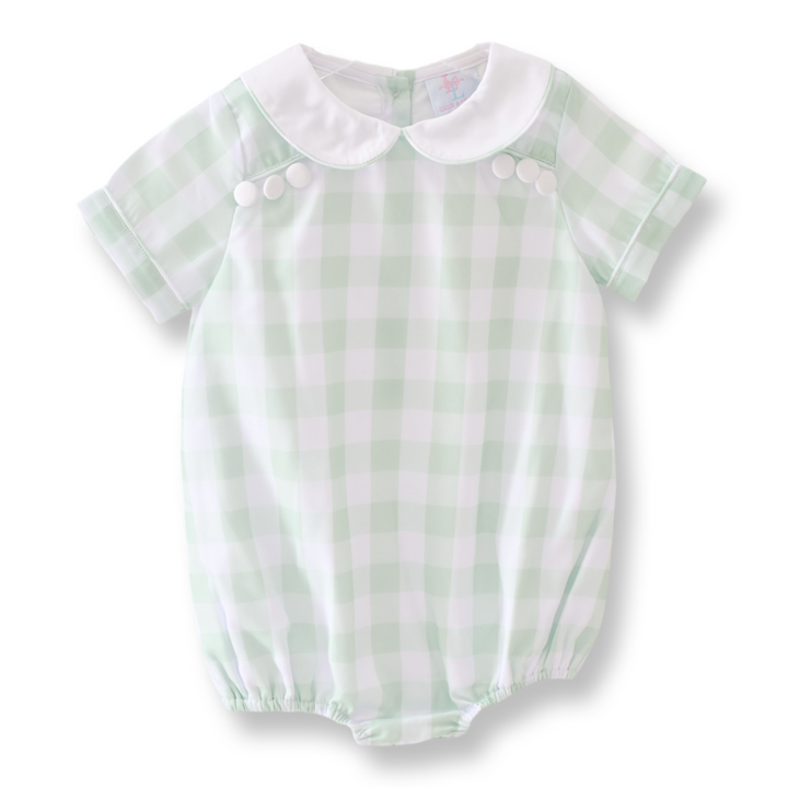 Spring Green Gingham Smocked Boy Bubble