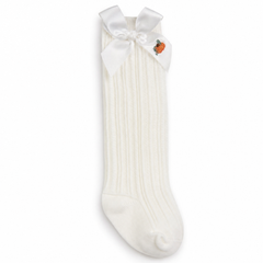 White Knee Socks with Pumpkin Embroidery