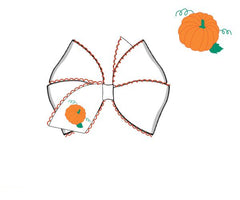 White Hair Bow with Pumpkin Embroidery