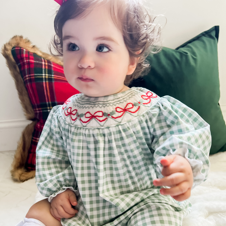 Blakely Red Bow Christmas Bishop Smocked Dress