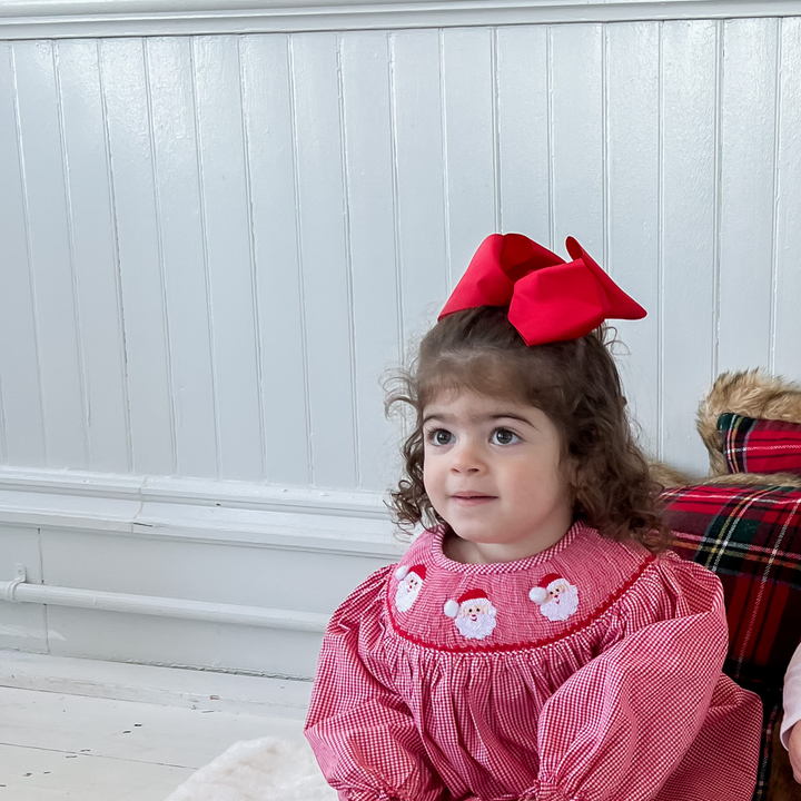 Girls Red Gingham Santa Smocked Dress