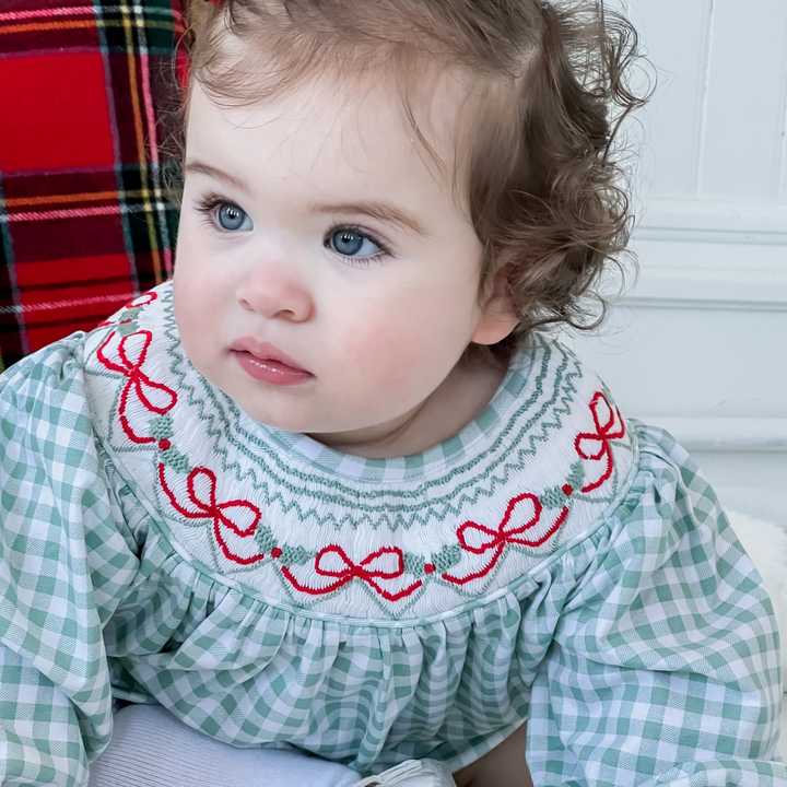 Blakely Red Bow Christmas Bishop Smocked Dress