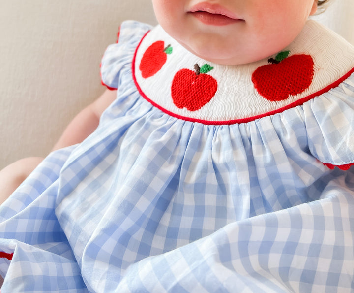 Blue Gingham Smocked Apple Dress