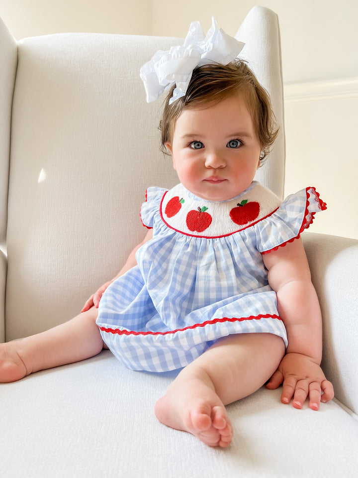 Blue Gingham Smocked Apple Dress