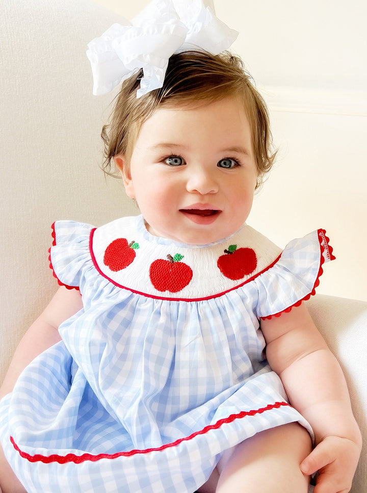 Blue Gingham Smocked Apple Dress