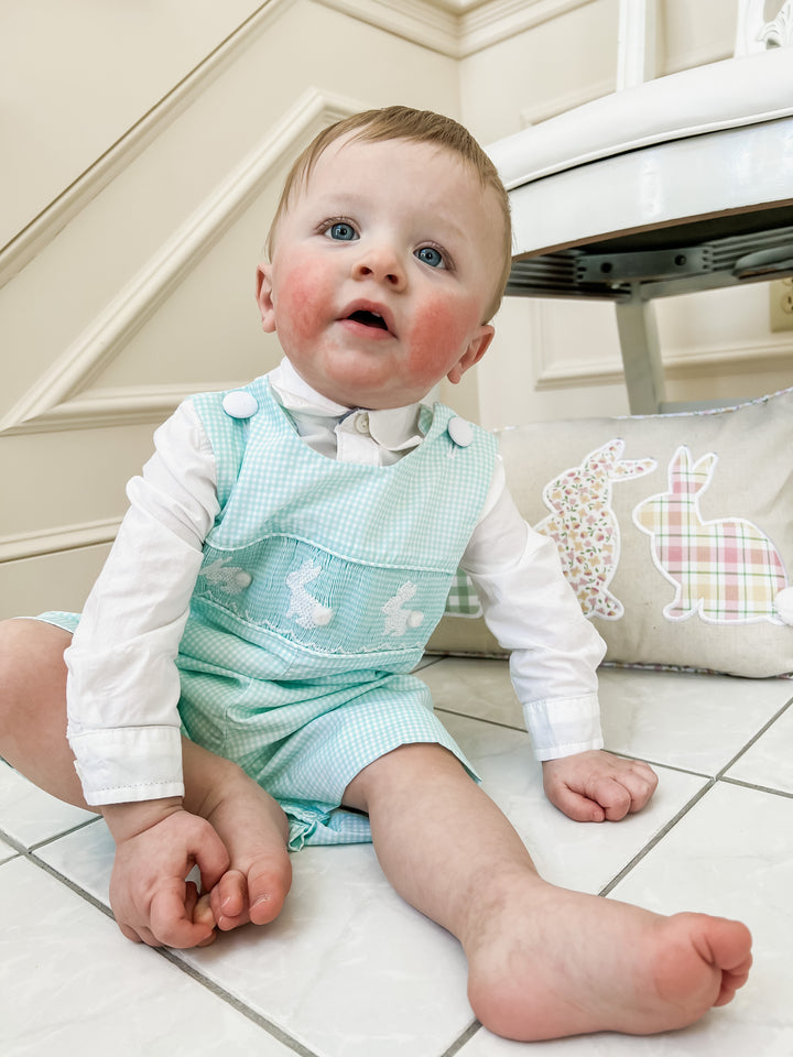 Mint Gingham Boy Bunny Shortall