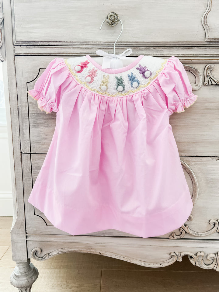 Natalia Colorful Easter Bunny Smocked Dress