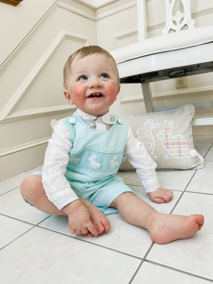 Mint Gingham Boy Bunny Shortall