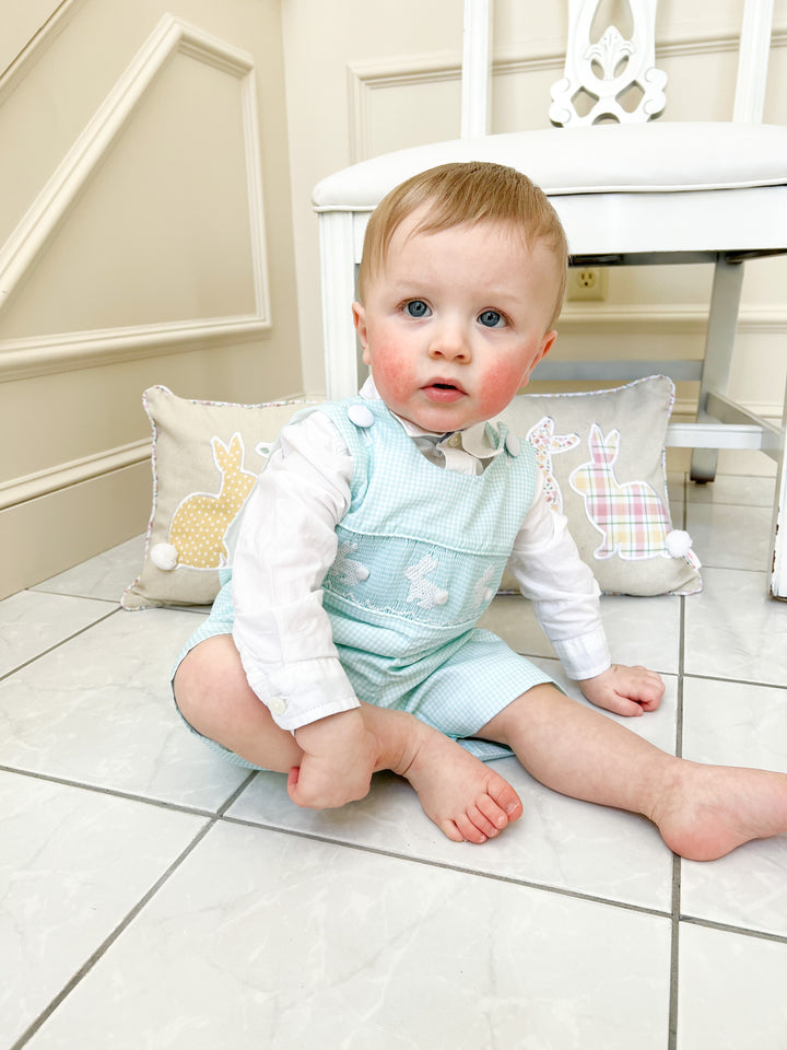 Mint Gingham Boy Bunny Shortall