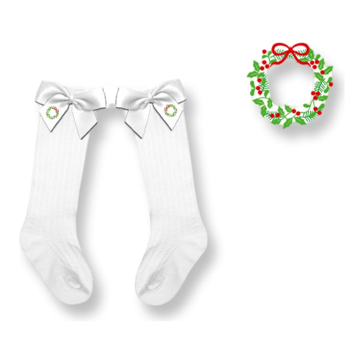 Girls Embroidered Holiday Wreath Socks