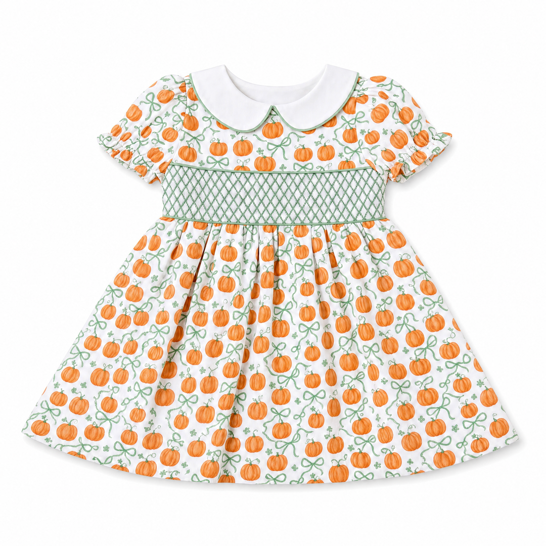 Pumpkin & Bows Smocked Dress
