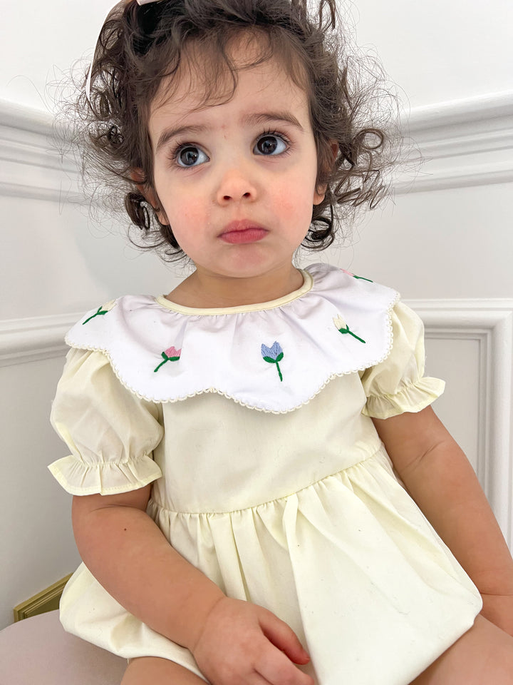 PRE-ORDER Spring Tulip Smocked Bubble in Yellow