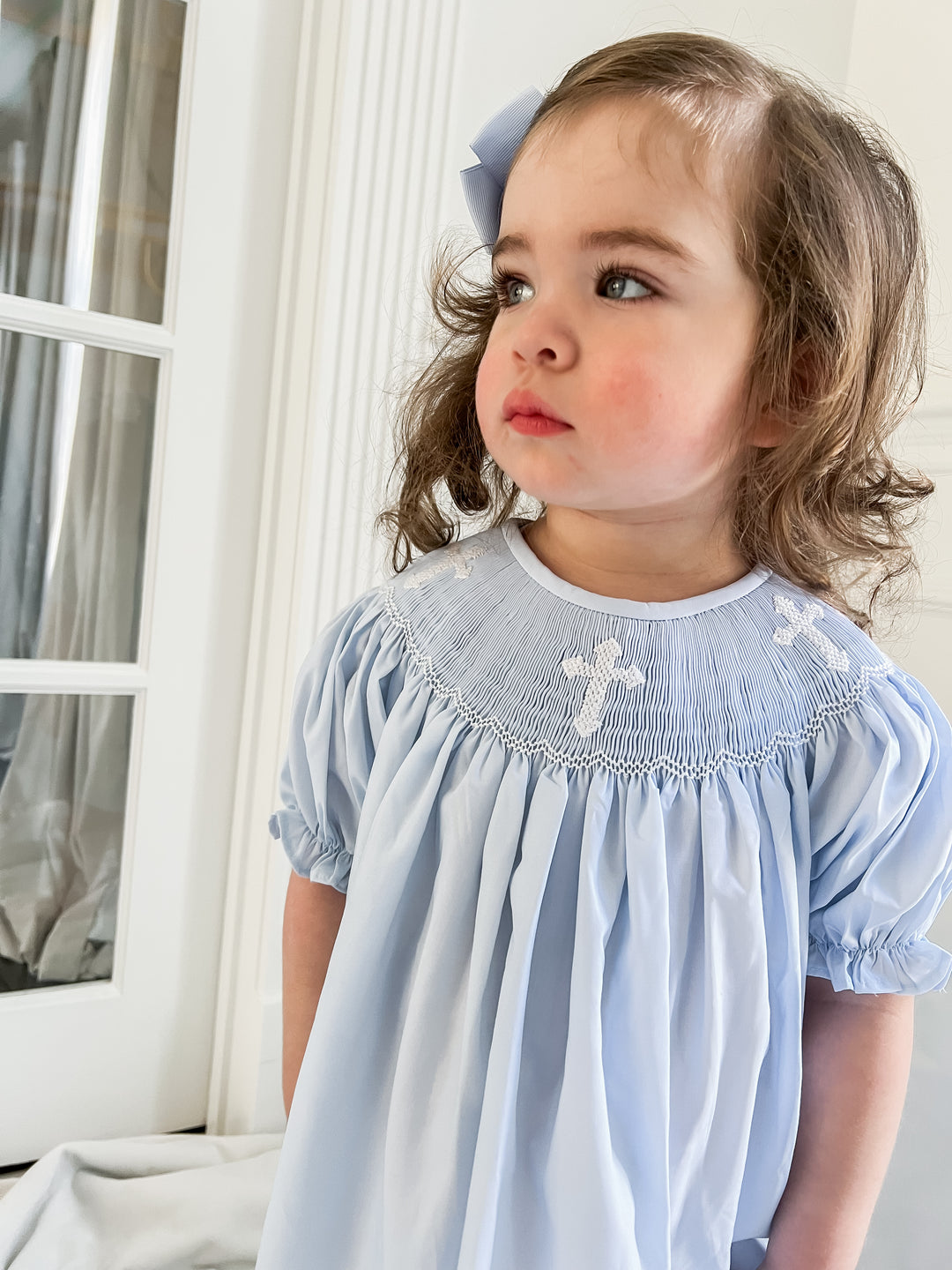 Smocked Cross Dress in Blue Smocked Cross Dress in Blue