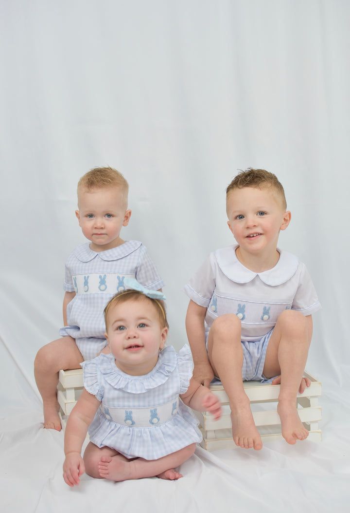 Blue Gingham Easter Bunny Smocked Bubble