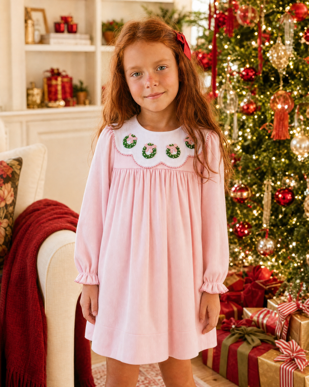 Beatrice Wreath Smocked Dress — model photo