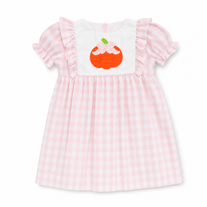 Pink Gingham Pumpkin Applique Dress