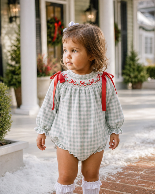 Blakely Smocked Bubble — model photo