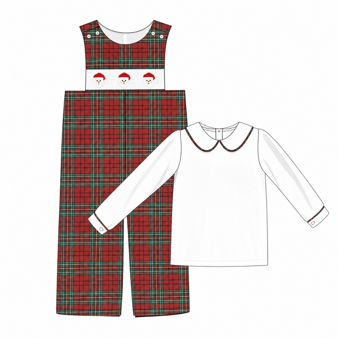 Santa Smocked Longall Set in Red Tartan