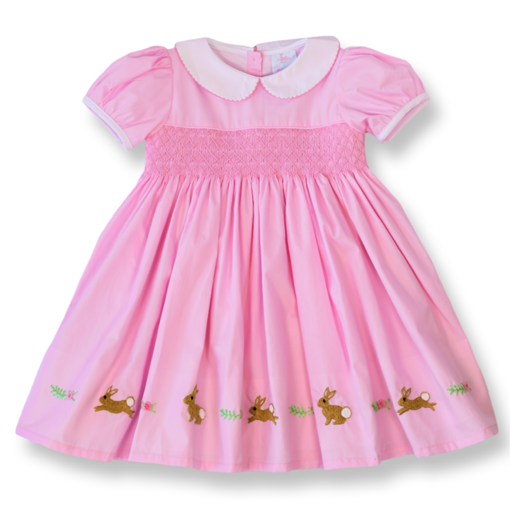 Evelyn Easter Bunny Pink Smocked Dress