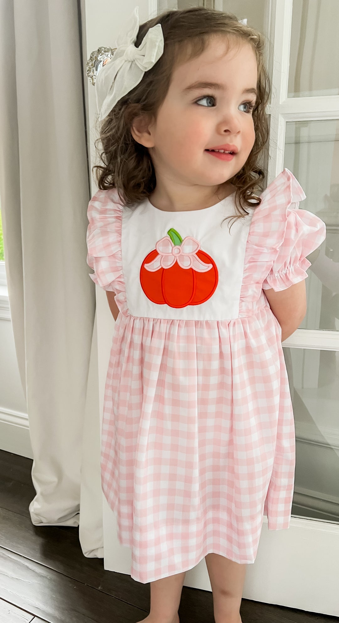 Pink Gingham Pumpkin Applique Dress