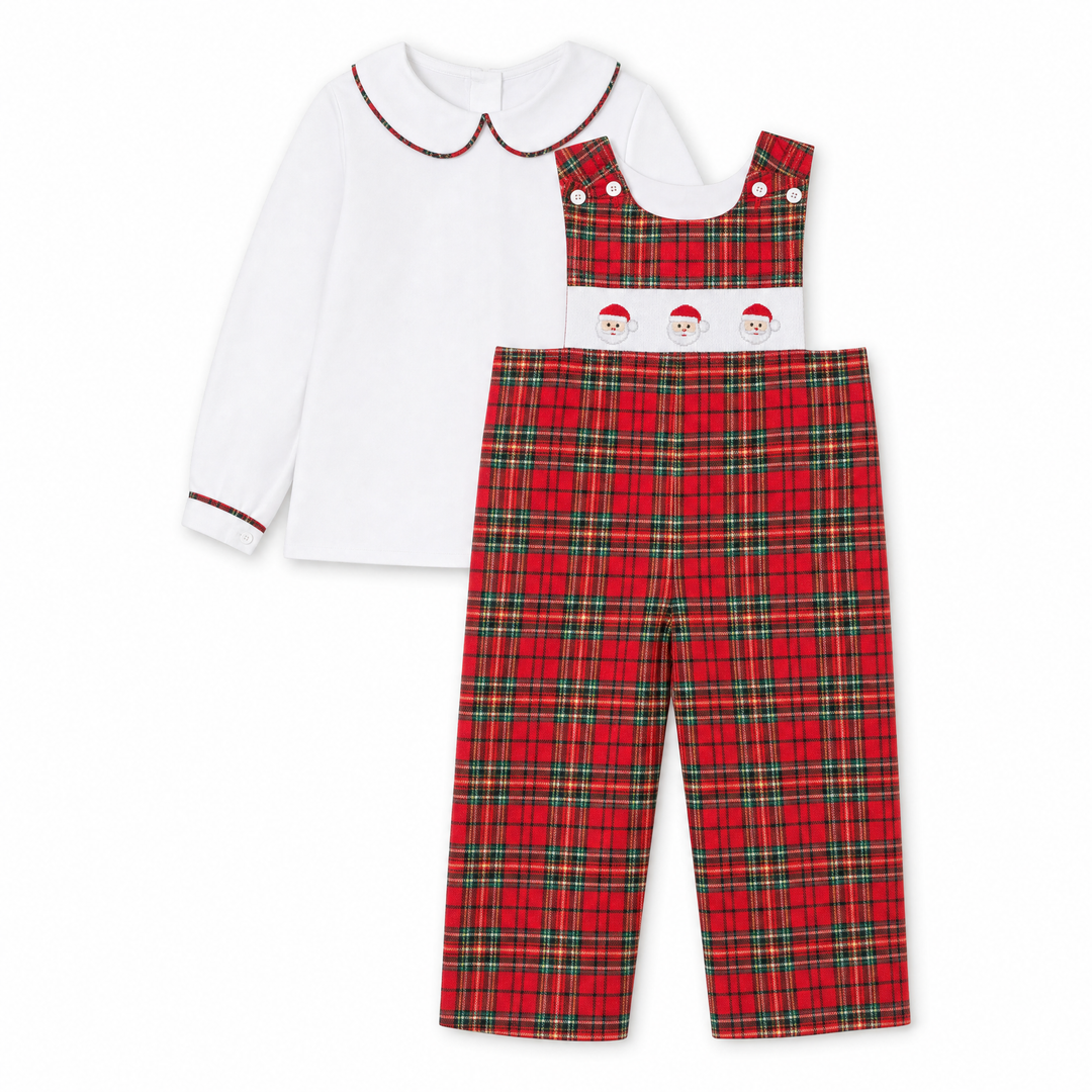Santa Smocked Longall Set in Red Tartan