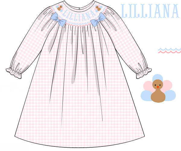 Hand Smocked Custom Name Girls Light Pink Turkey Dress