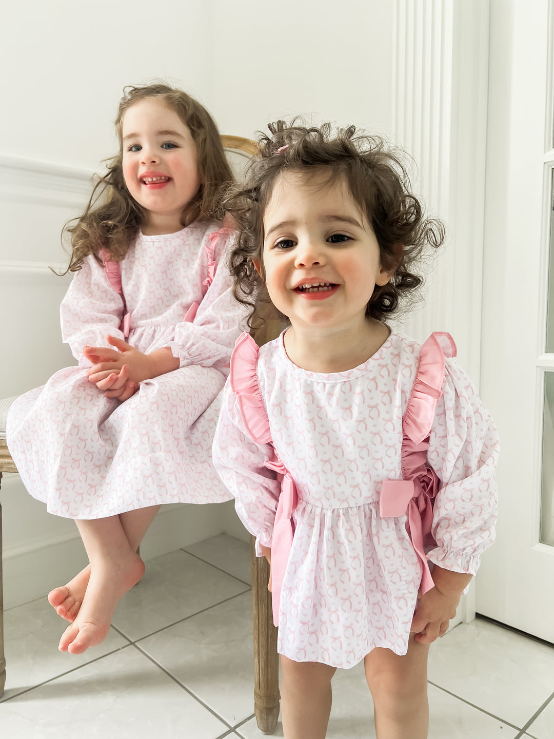 Bella Bow Pink Ruffle Smocked Diaper Set