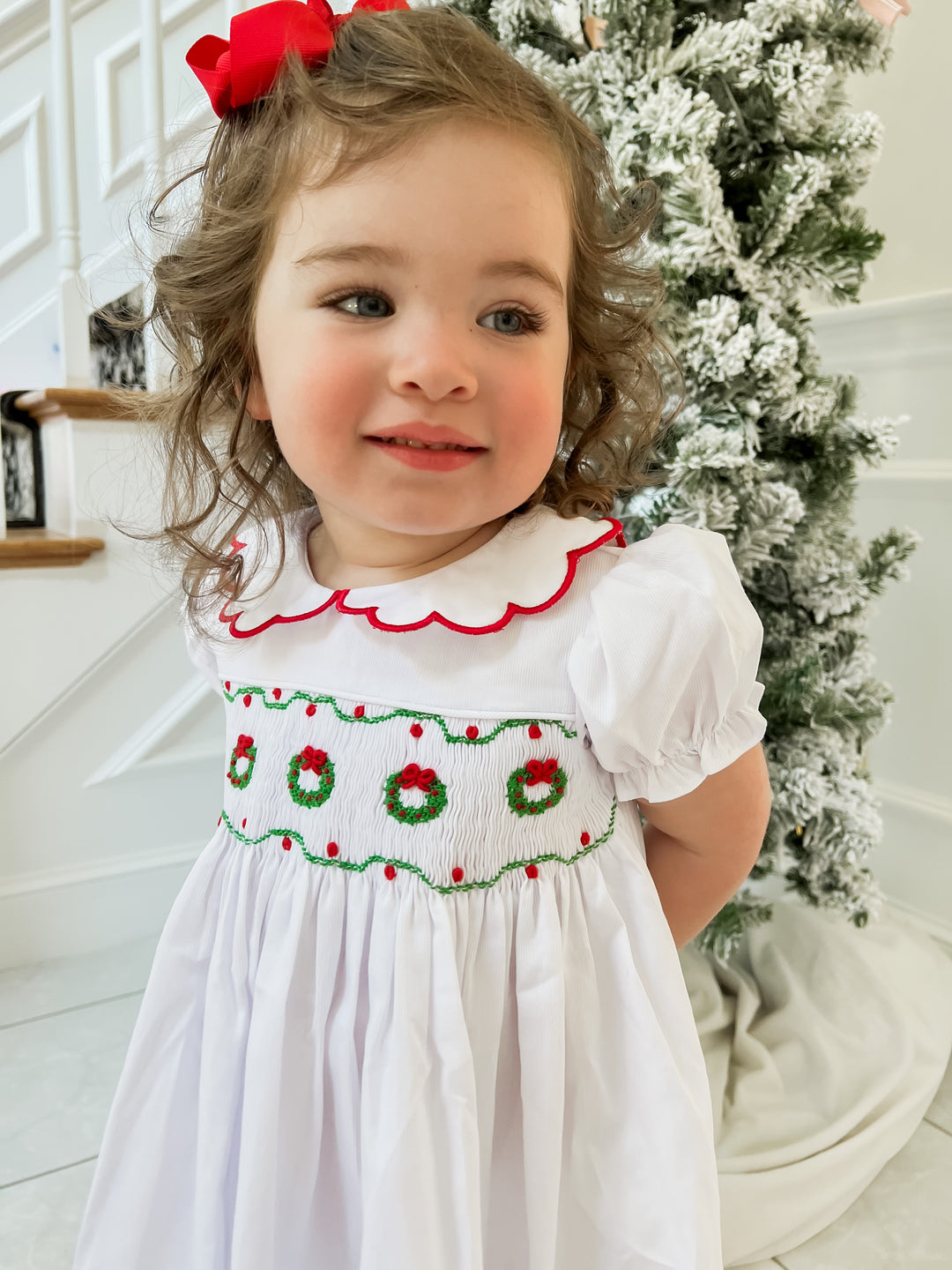 Elsie Evergreen Wreath Smocked Dress