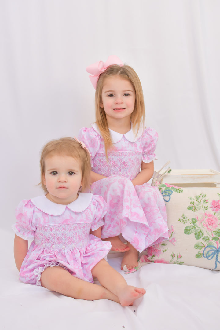 PRE-ORDER Pink Easter Bunny Toile Smocked Dress