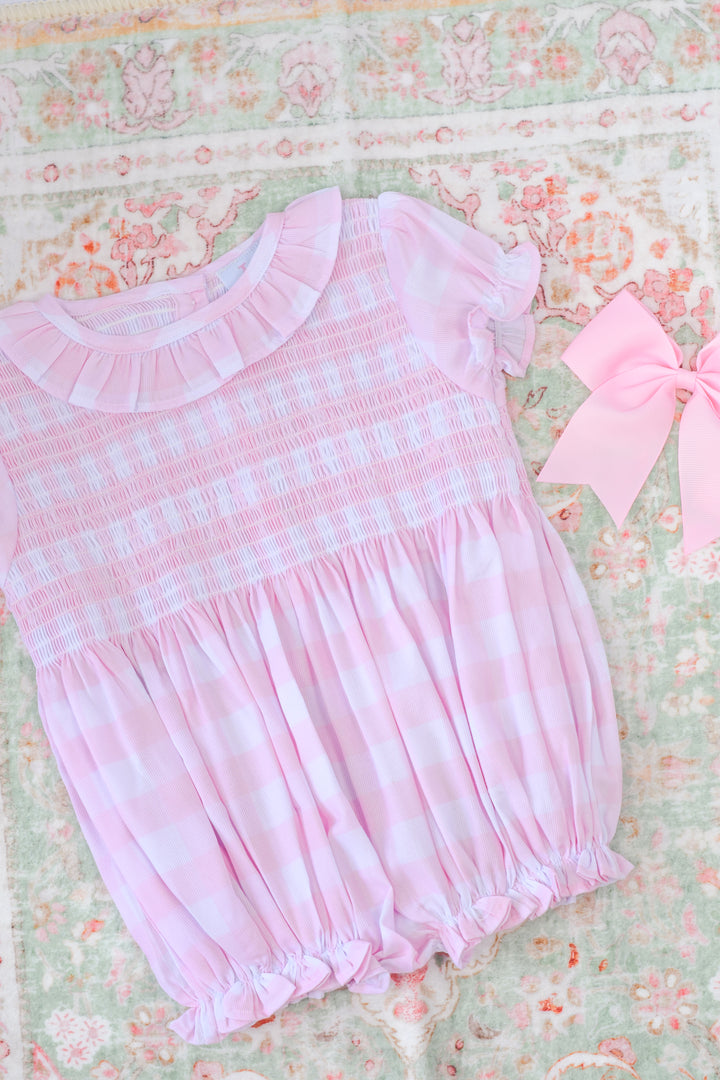 Mila Pink Gingham Smocked Bubble