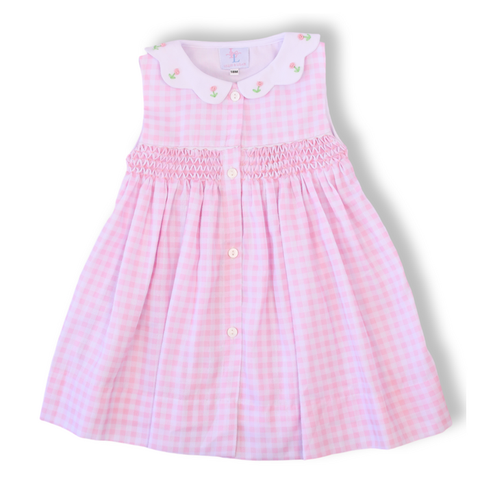 Tulip Pink Gingham Smocked Dress