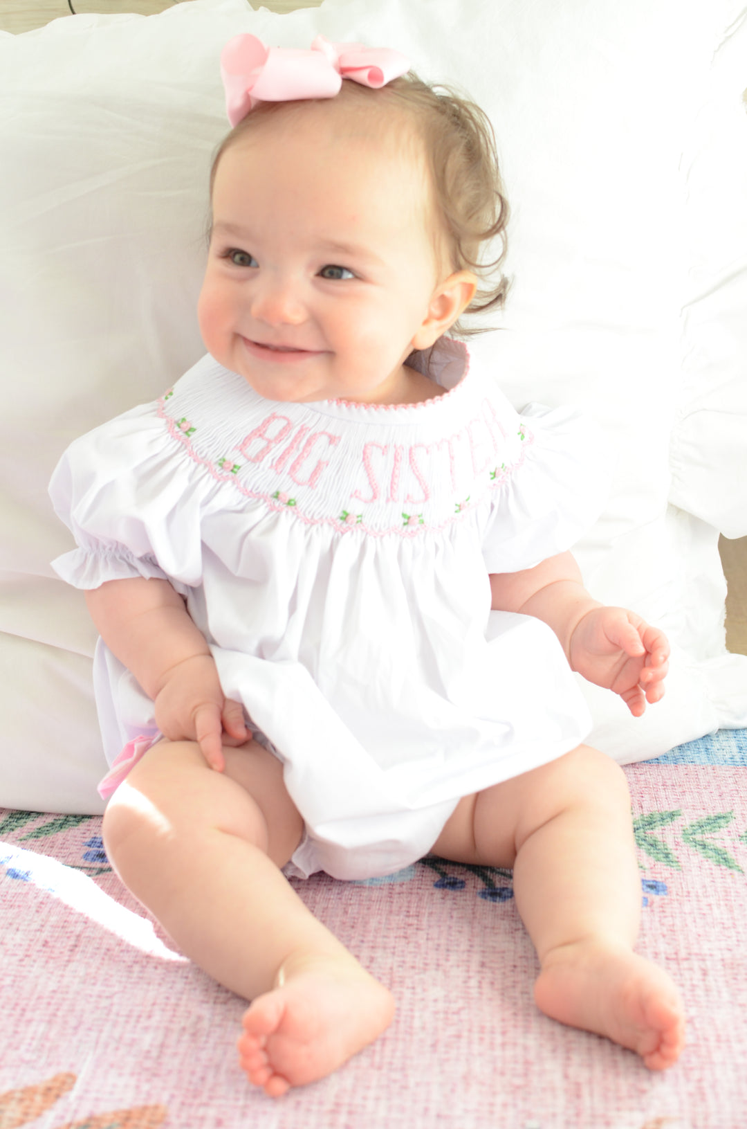 Big Sister Smocked Bubble with Bows