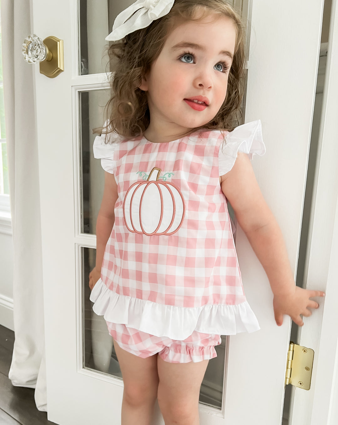 Pink Gingham Pumpkin Diaper Set