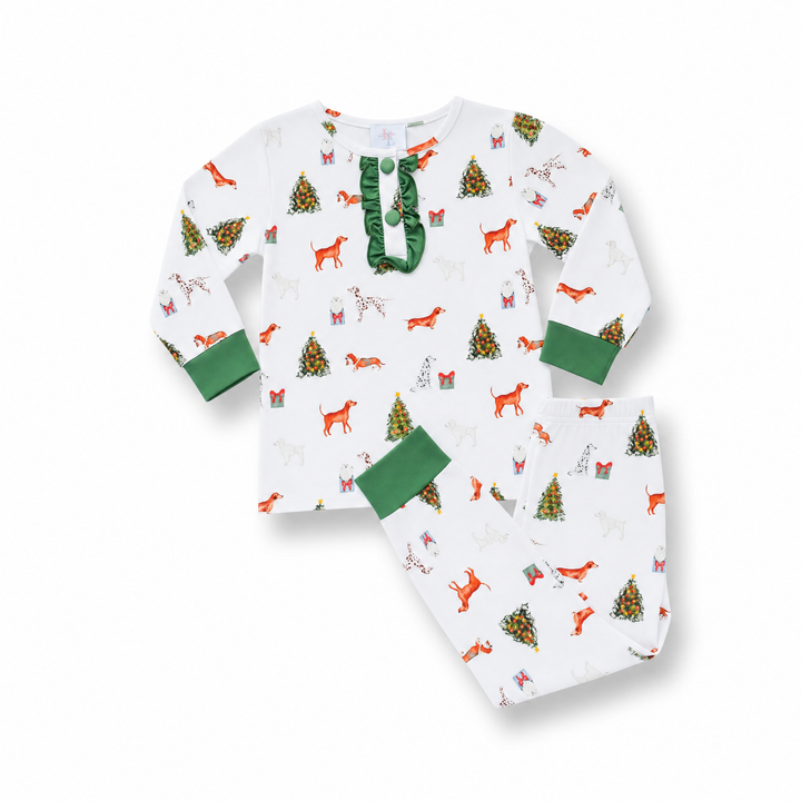 Girls Christmas Puppies Two Piece Pajama Set