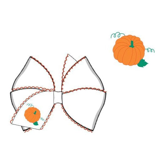White fall hair bow with orange pumpkin accent