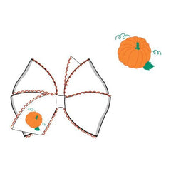 White Hair Bow with Pumpkin Embroidery