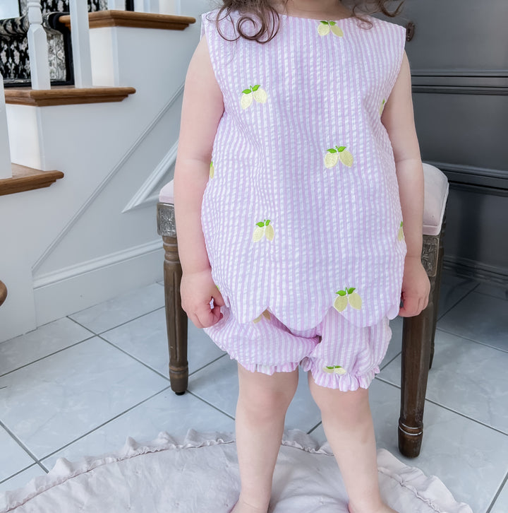 Pink Seersucker Lemon Short Set
