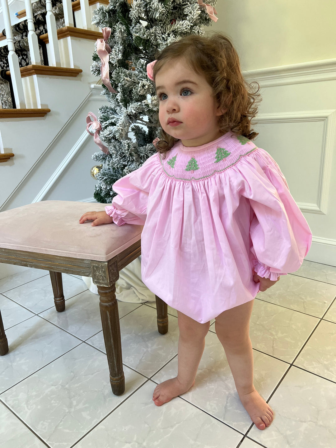Eden Christmas Tree Pink Smocked Bubble