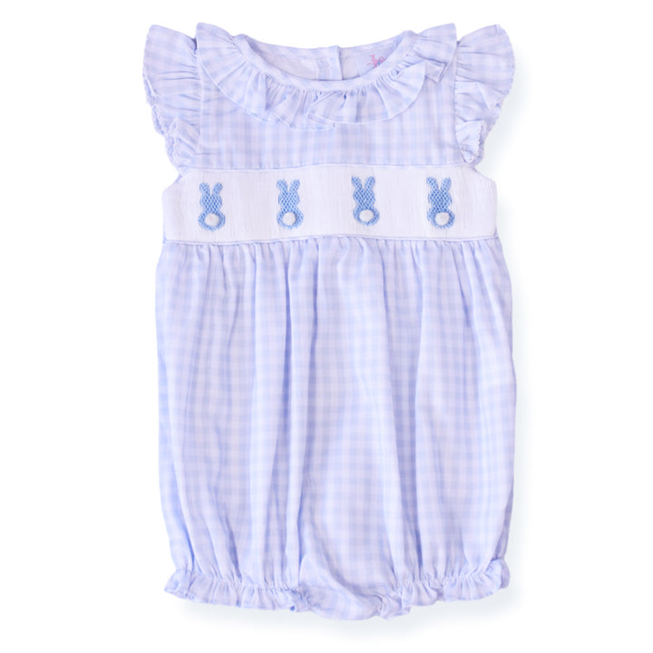 Blue Gingham Easter Bunny Smocked Bubble