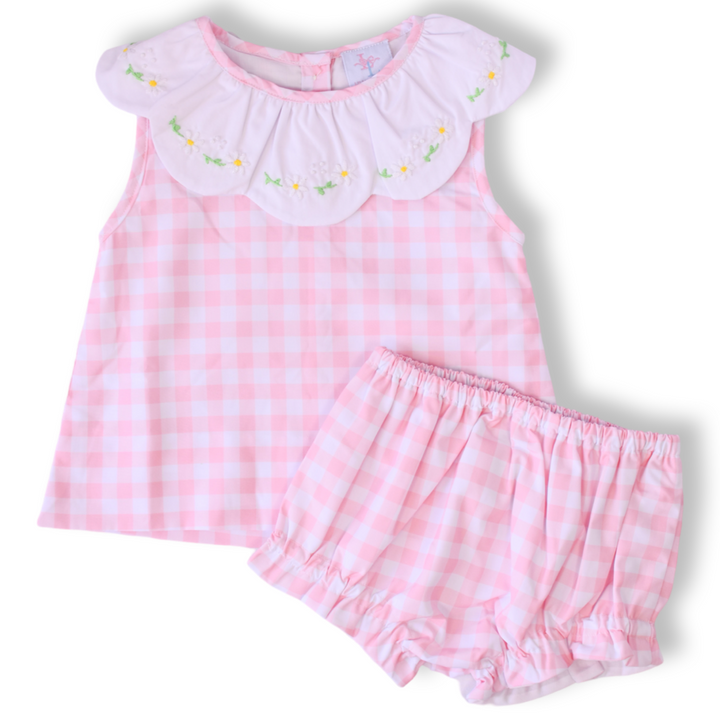 Pre-Order Darla Daisy Pink Gingham Smocked Diaper Set