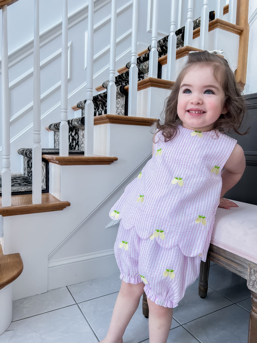 Pink Seersucker Lemon Short Set