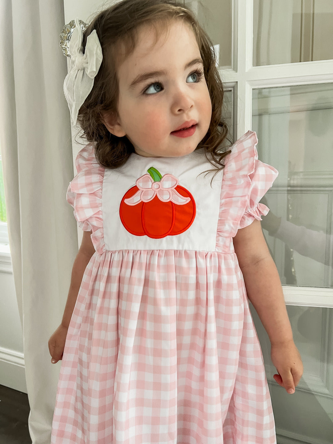 Pink Gingham Pumpkin Applique Dress