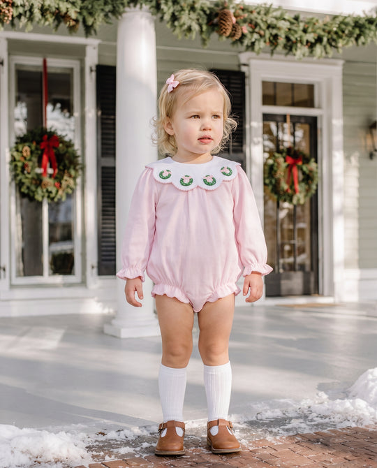 Beatrice Wreath Smocked Bubble — model photo