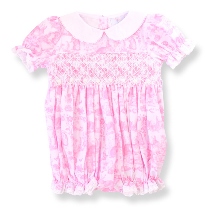 PRE-ORDER Pink Easter Bunny Toile Smocked Bubble