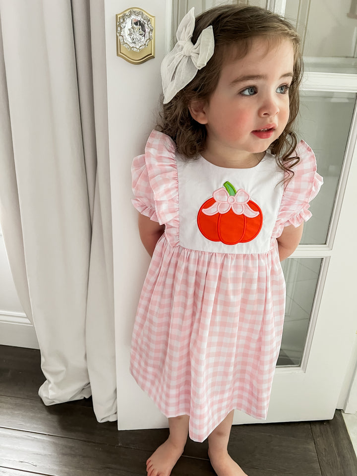 Pink Gingham Pumpkin Applique Dress